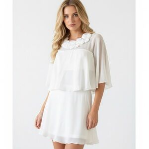 NWT Bcbgmaxazria 100% Silk Chiffon Dresses Romantic Loose Fit Ivory White Airy